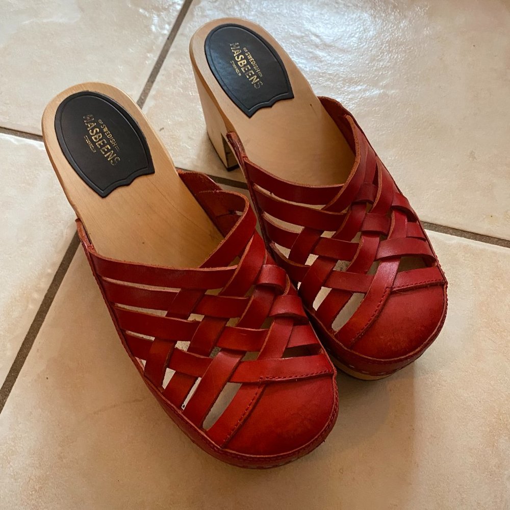 Swedish Hasbeens Woven Slip in Mule  in Red